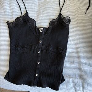 Zara Black Lace-Trim Ribbed Camisole